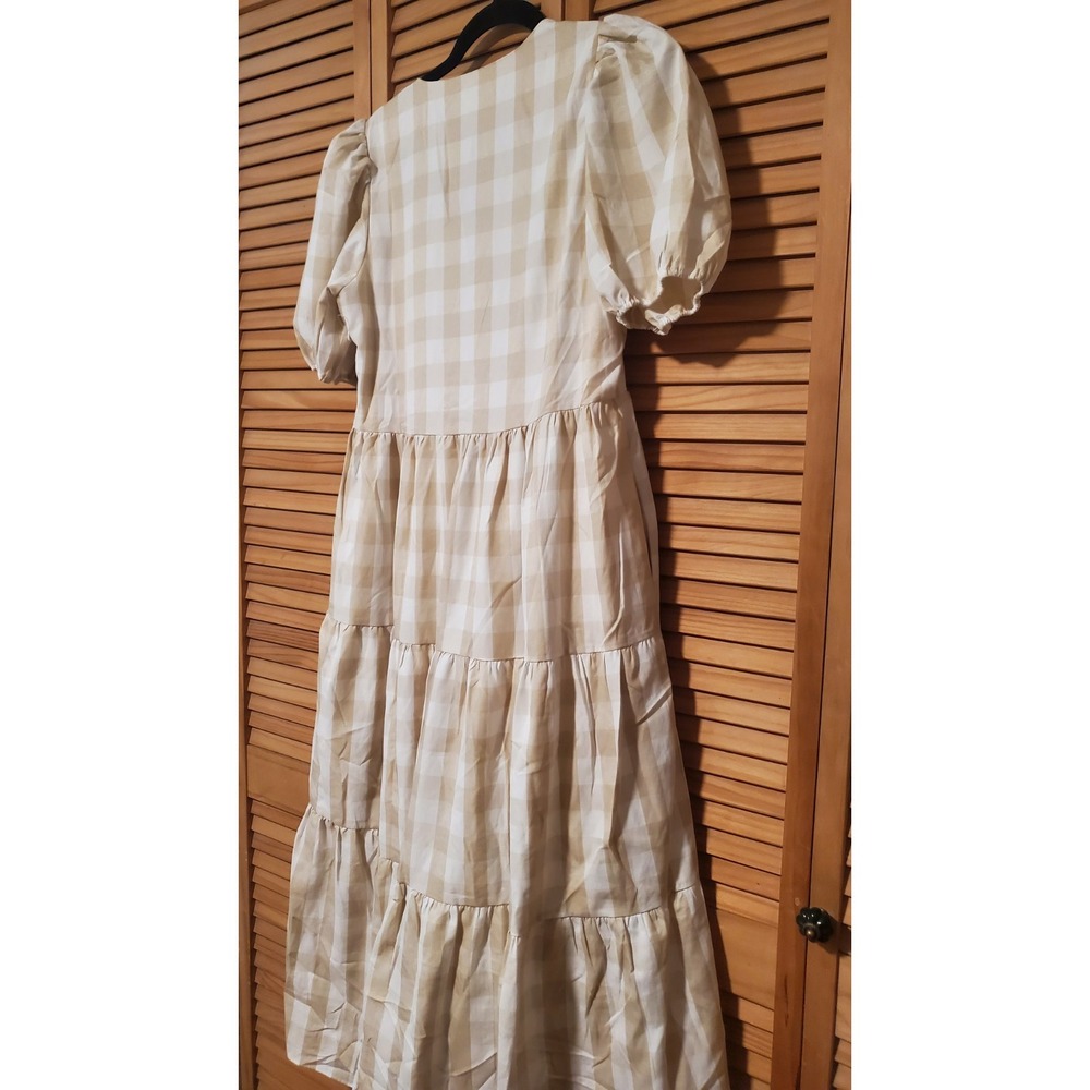 English Factory Tan And White Gingham Midi Dress Size Medium - Picture 9 of 13